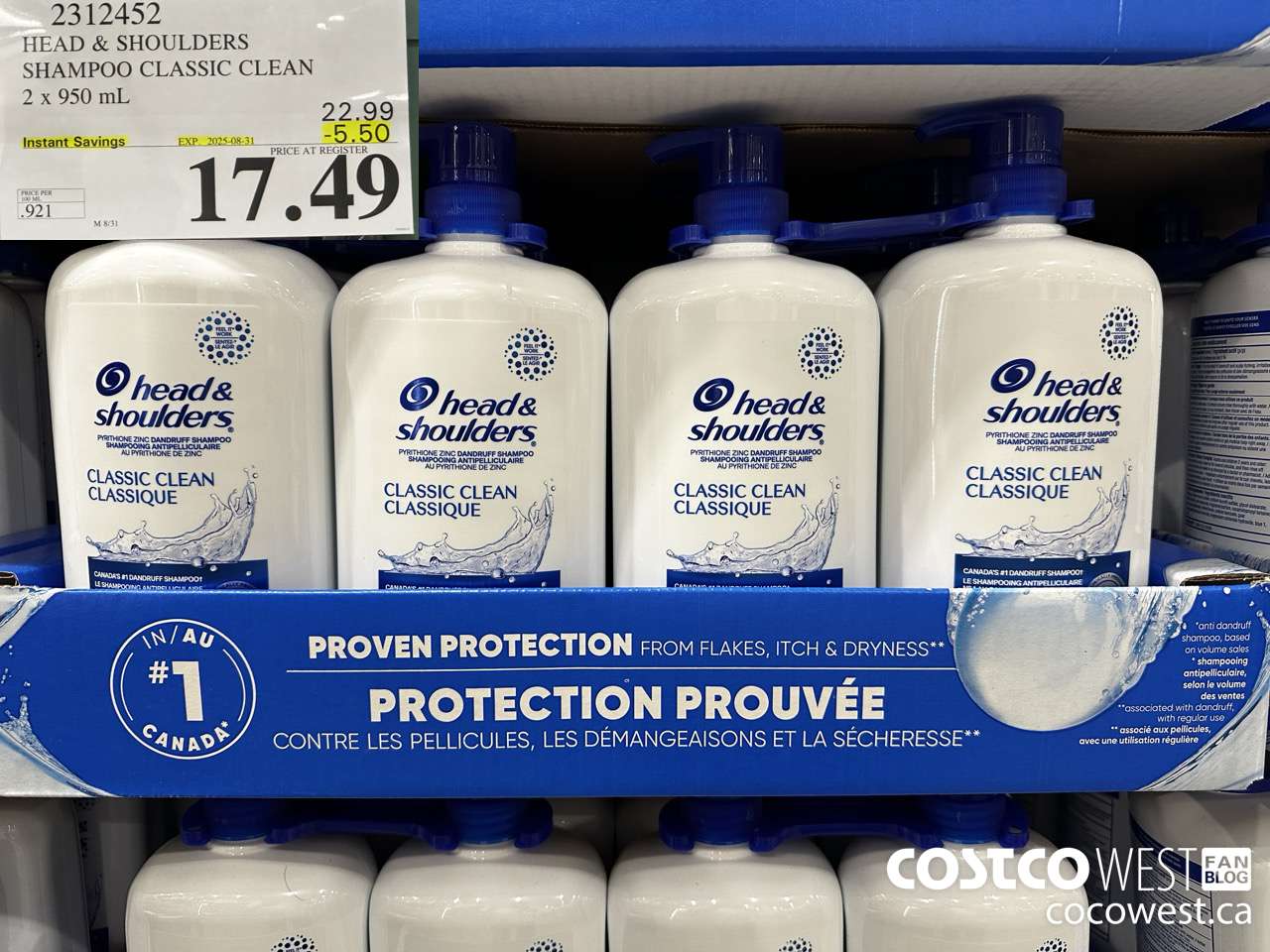 2312452 HEAD & SHOULDERS SHAMPOO CLASSIC CLEAN 2 X 950 ML ($5.50 INSTANT SAVINGS EXPIRES ON 2025-08-31) $17.49