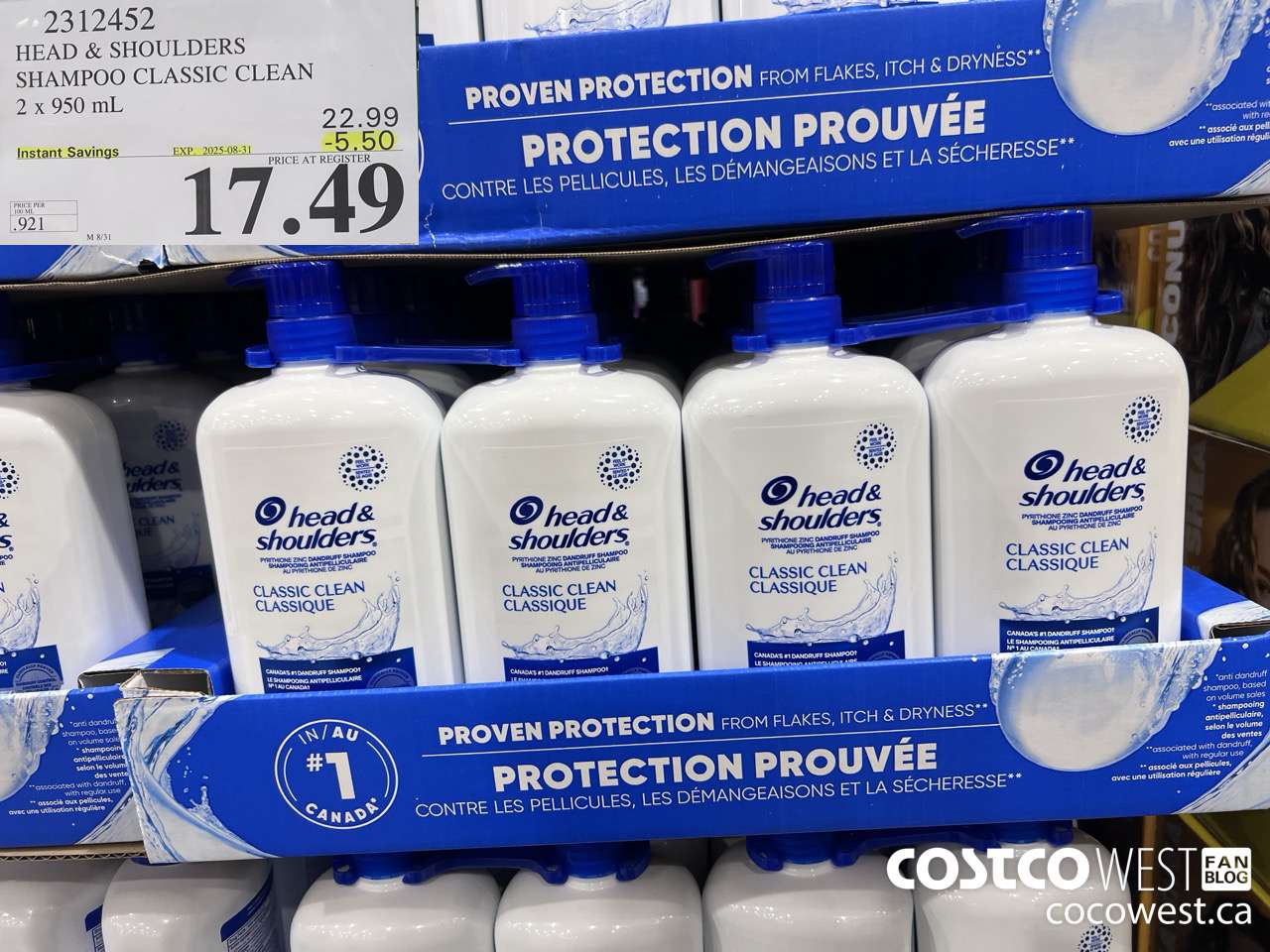 2312452 HEAD & SHOULDERS SHAMPOO CLASSIC CLEAN 2 X 950 ML ($5.50 INSTANT SAVINGS EXPIRES ON 2025-08-31) $17.49