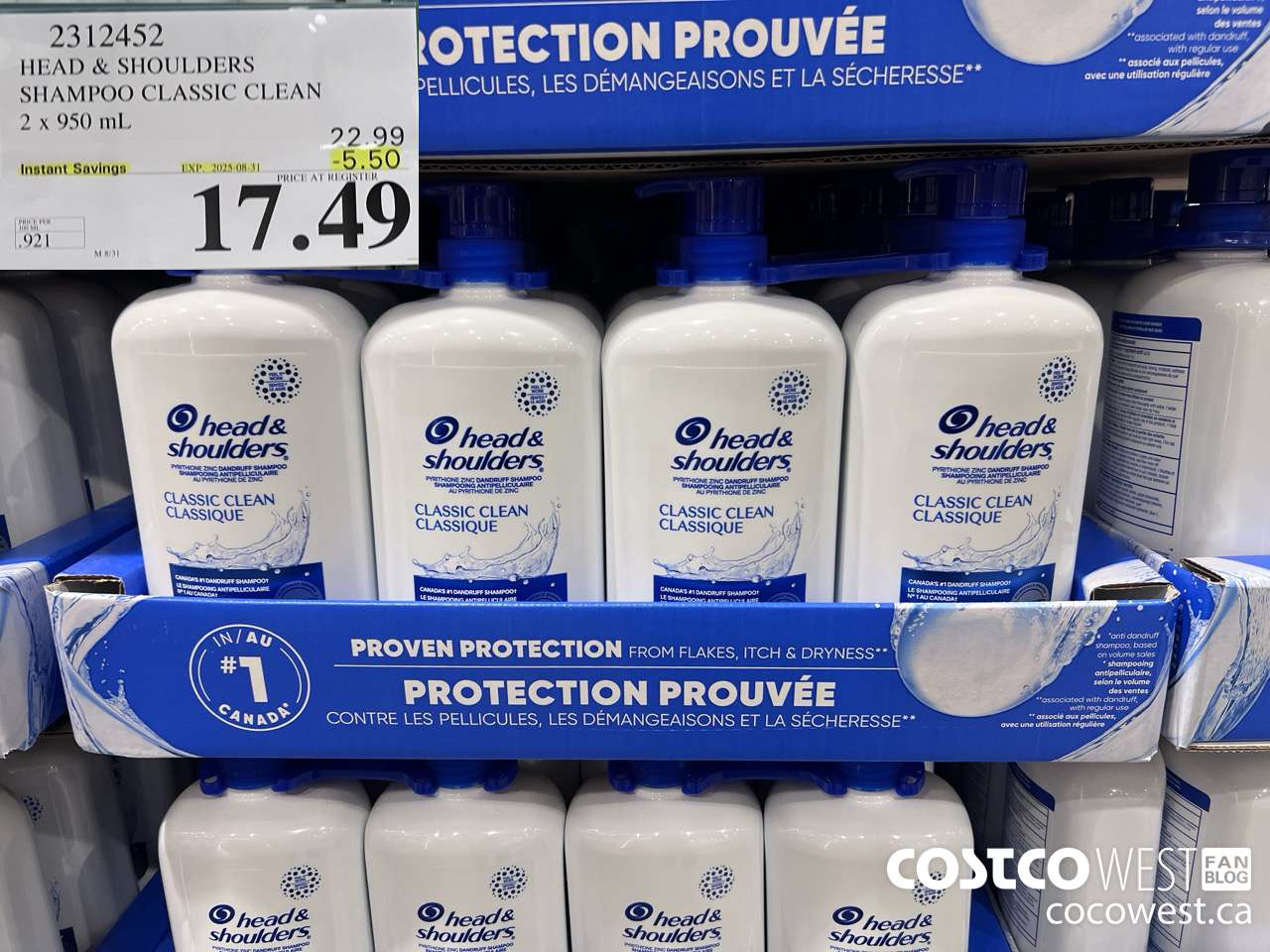 2312452 HEAD & SHOULDERS SHAMPOO CLASSIC CLEAN 2 X 950 ML ($5.50 INSTANT SAVINGS EXPIRES ON 2025-08-31) $17.49