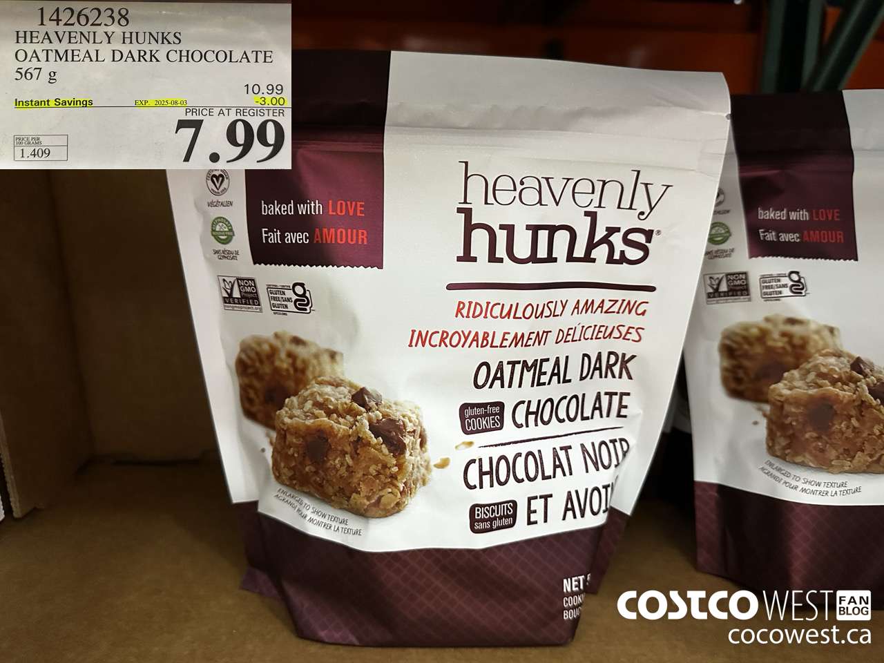 1426238 HEAVENLY HUNKS OATMEAL DARK CHOCOLATE 567g ($3.00 INSTANT SAVINGS EXPIRES ON 2025-08-03) $7.99