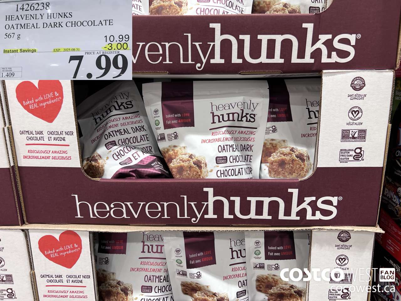 1426238 HEAVENLY HUNKS OATMEAL DARK CHOCOLATE 567g ($3.00 INSTANT SAVINGS EXPIRES ON 2025-08-31) $7.99