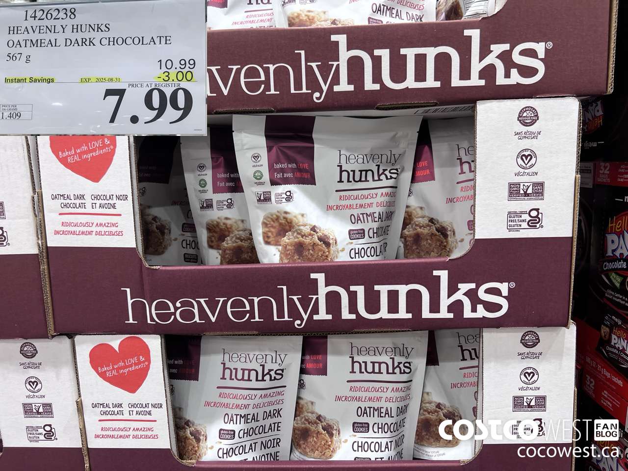 1426238 HEAVENLY HUNKS OATMEAL DARK CHOCOLATE 567g ($3.00 INSTANT SAVINGS EXPIRES ON 2025-08-31) $7.99