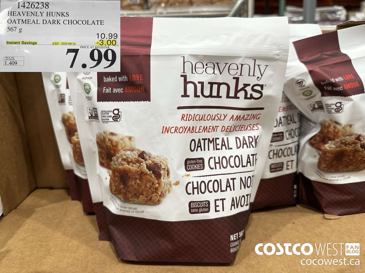 1426238 HEAVENLY HUNKS OATMEAL DARK CHOCOLATE 567g ($3.00 INSTANT SAVINGS EXPIRES ON 2025-08-31) $7.99