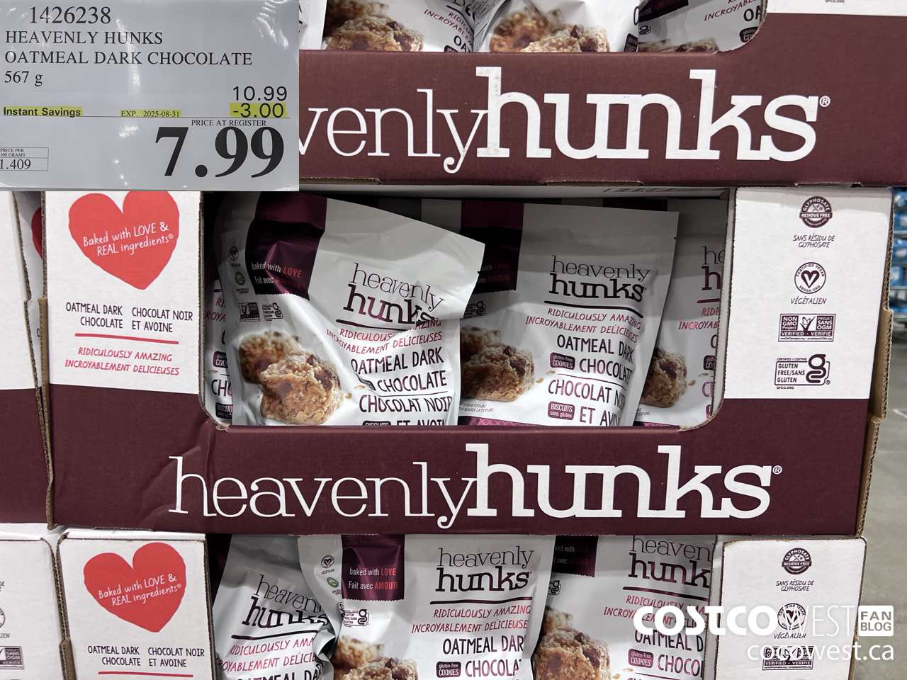 1426238 HEAVENLY HUNKS OATMEAL DARK CHOCOLATE 567g ($3.00 INSTANT SAVINGS EXPIRES ON 2025-08-31) $7.99