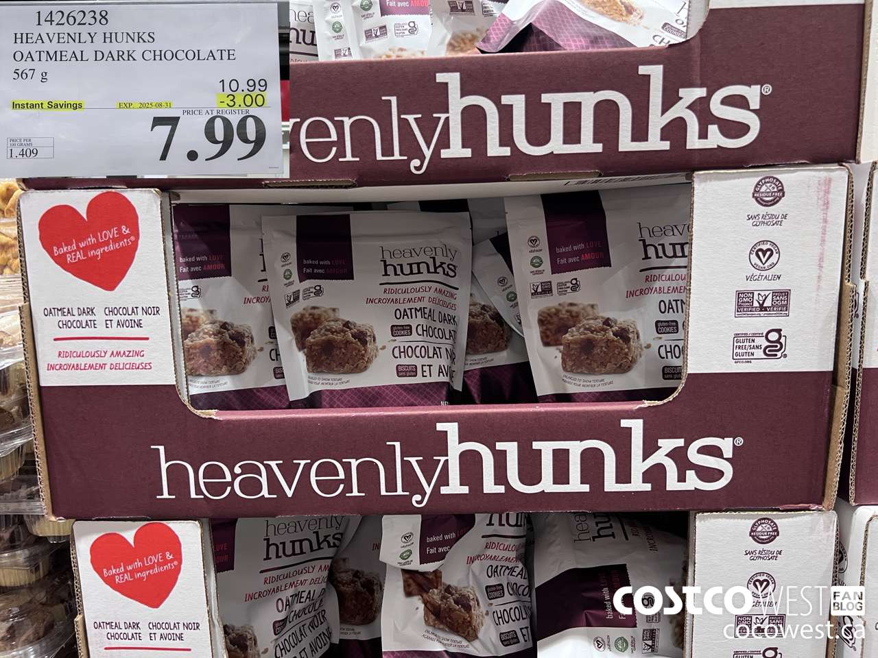 1426238 HEAVENLY HUNKS OATMEAL DARK CHOCOLATE 567g ($3.00 INSTANT SAVINGS EXPIRES ON 2025-08-31) $7.99