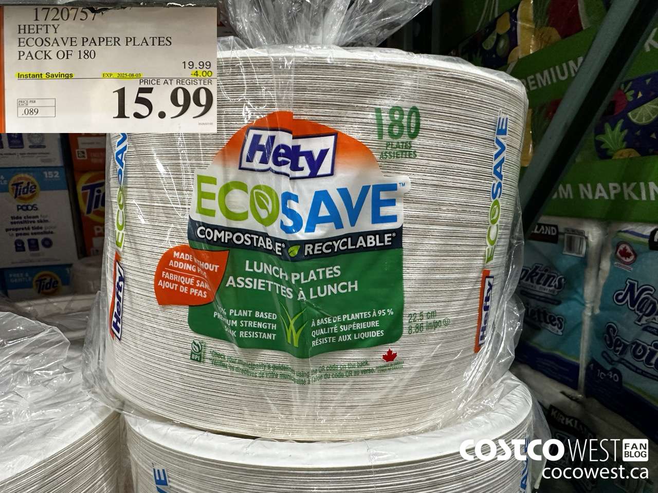 1720757 HEFTY ECOSAVE PAPER PLATES PACK OF 180 ($4.00 INSTANT SAVINGS EXPIRES ON 2025-08-03) $15.99