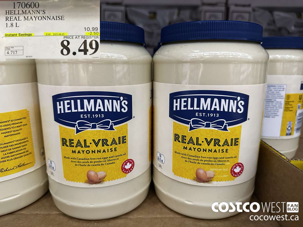 170600 HELLMANN'S REGULAR MAYONNAISE 1.8 L ($2.50 INSTANT SAVINGS EXPIRES ON 2025-08-03) $8.49