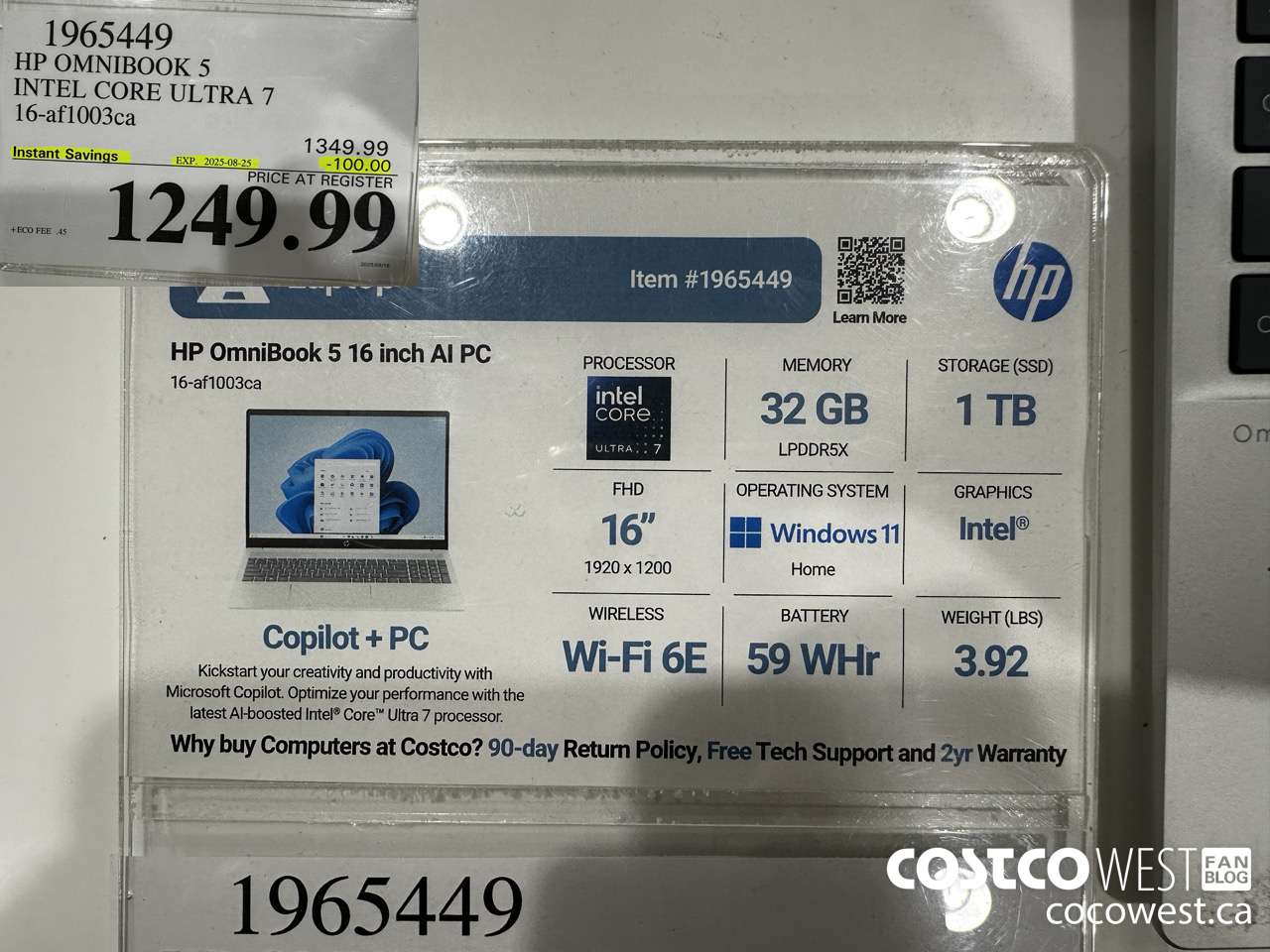 1965449 HP OMNIBOOK 5 INTEL CORE ULTRA 7 16-AF1003CA ($100.00 INSTANT SAVINGS EXPIRES ON 2025-08-25) $1249.99