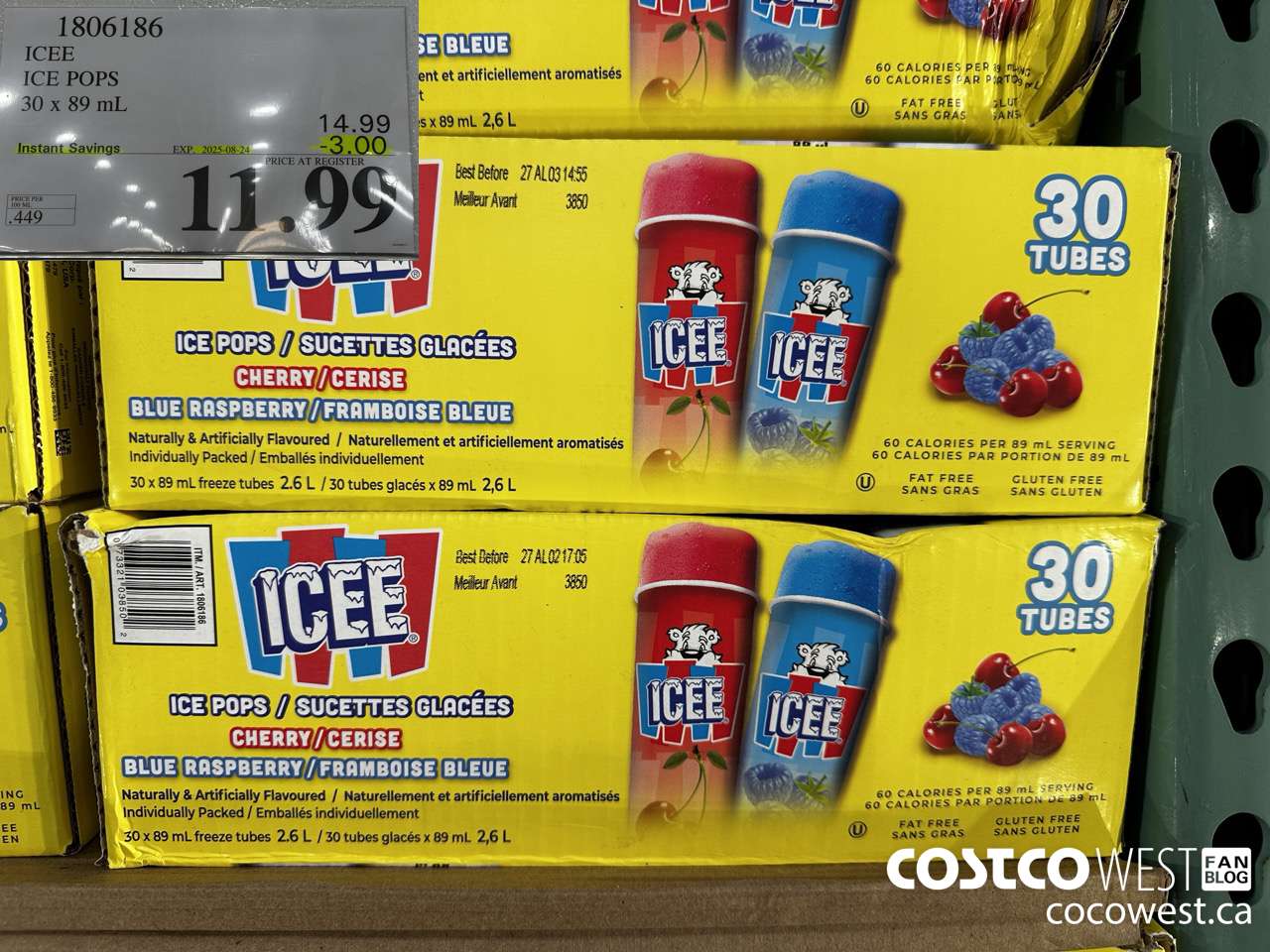 1806186 ICEE ICE POPS 30 X 89ML ($3.00 INSTANT SAVINGS EXPIRES ON 2025-08-24) $11.99
