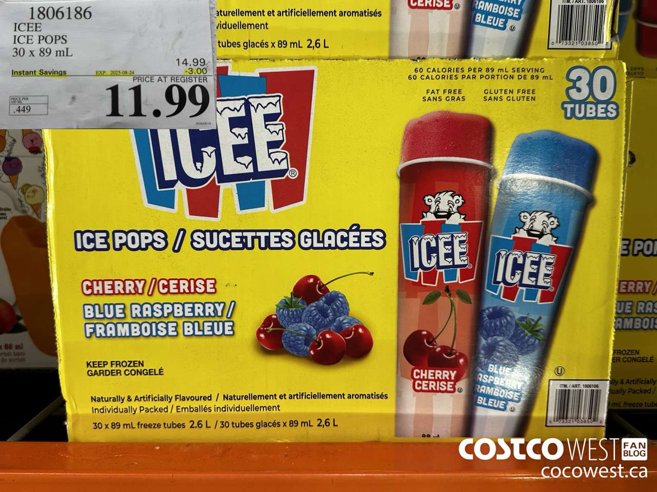 1806186 ICEE ICE POPS 30 X 89ML ($3.00 INSTANT SAVINGS EXPIRES ON 2025-08-24) $11.99