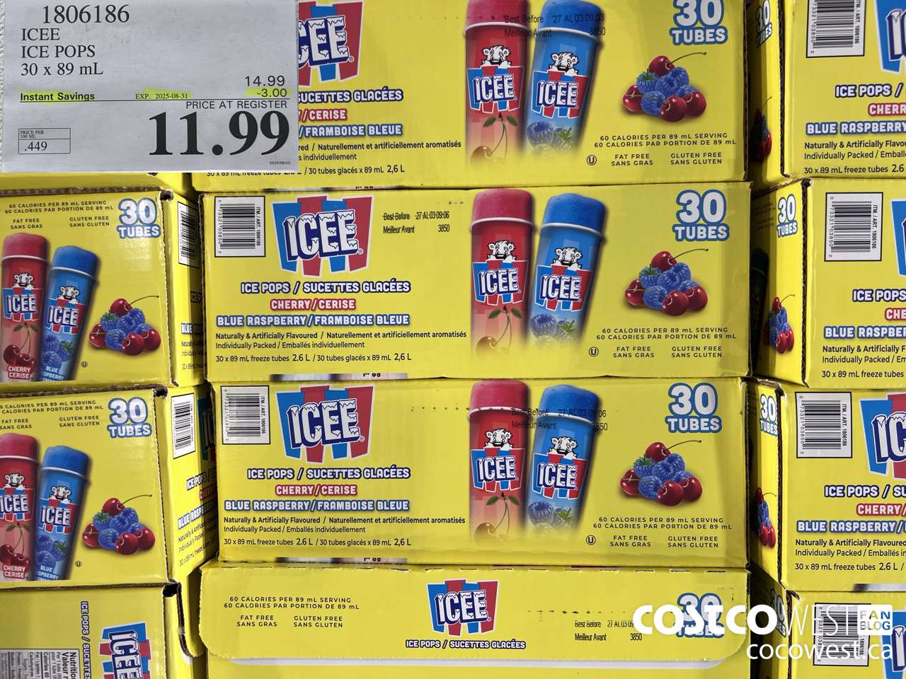 1806186 ICEE ICE POPS 30 X 89ML ($3.00 INSTANT SAVINGS EXPIRES ON 2025-08-31) $11.99