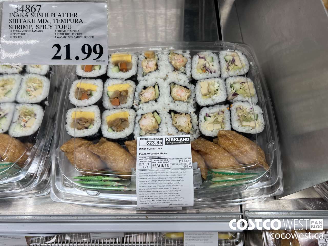 34867 INAKA SUSHI PLATTER SHITAKE MIX, TEMPURA SHRIMP, SPICY TOFU $21.99
