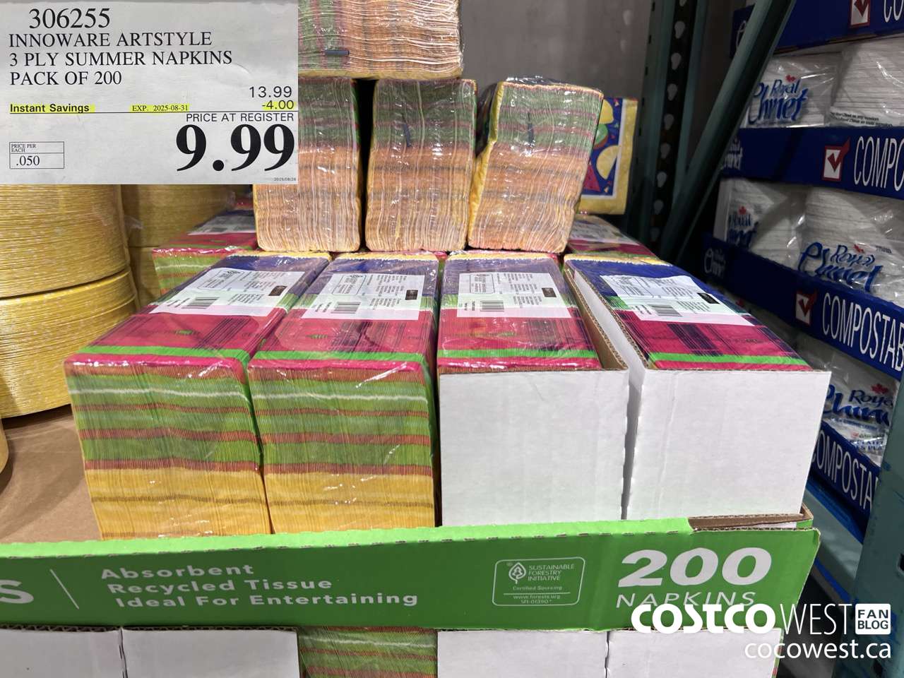 306255 INNOWARE ARTSTYLE 3 PLY SUMMER NAPKINS PACK OF 200 ($4.00 INSTANT SAVINGS EXPIRES ON 2025-08-31) $9.99