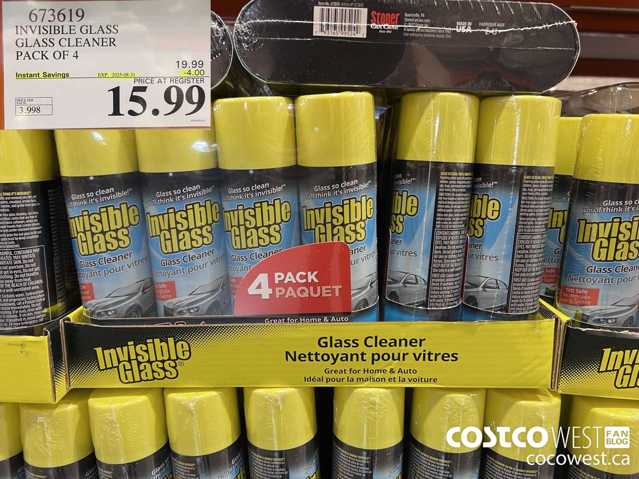 673619 INVISIBLE GLASS GLASS CLEANER 4 X 539 g ($4.00 INSTANT SAVINGS EXPIRES ON 2025-08-31) $15.99