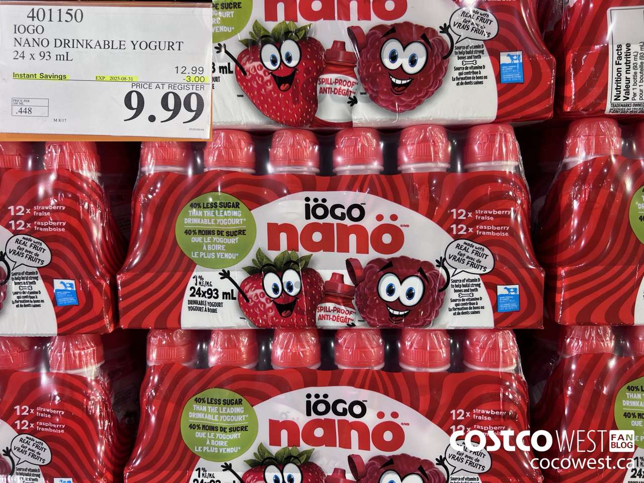 401150 IOGO NANO DRINKABLE YOGURT 24 x 93 mL ($3.00 INSTANT SAVINGS EXPIRES ON 2025-08-31) $9.99