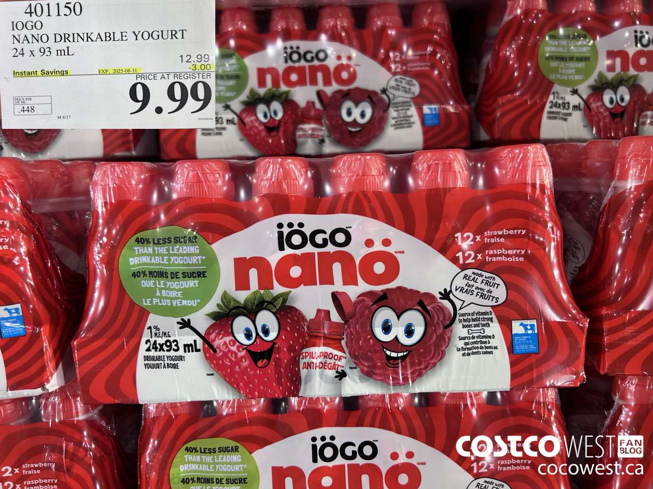 401150 IOGO NANO DRINKABLE YOGURT 24 x 93 mL ($3.00 INSTANT SAVINGS EXPIRES ON 2025-08-31) $9.99