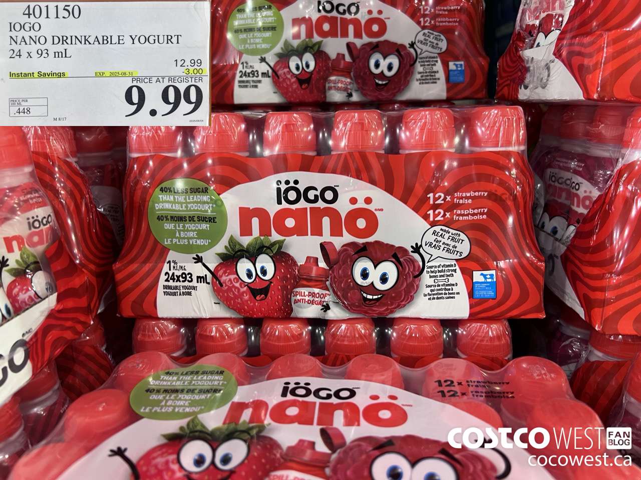 401150 IOGO NANO DRINKABLE YOGURT 24 x 93 mL ($3.00 INSTANT SAVINGS EXPIRES ON 2025-08-31) $9.99