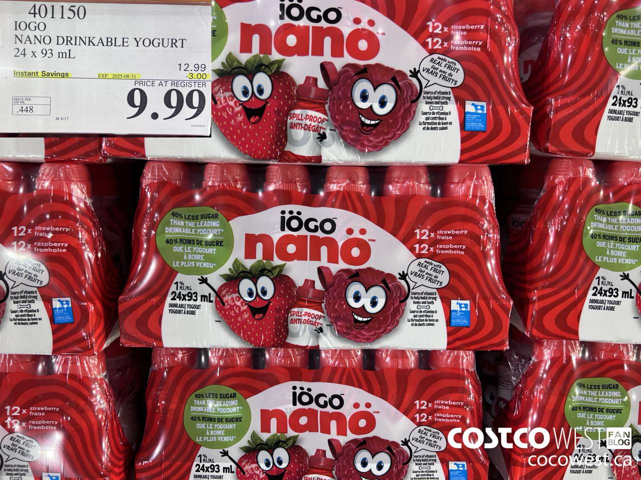 401150 IOGO NANO DRINKABLE YOGURT 24 x 93 mL ($3.00 INSTANT SAVINGS EXPIRES ON 2025-08-31) $9.99