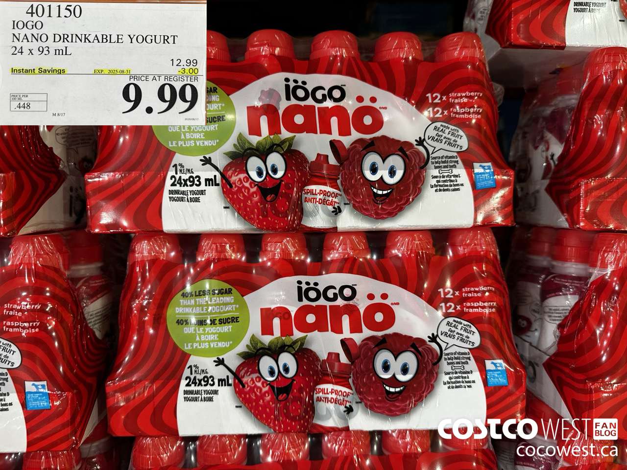401150 IOGO NANO DRINKABLE YOGURT 24 x 93 mL ($3.00 INSTANT SAVINGS EXPIRES ON 2025-08-31) $9.99