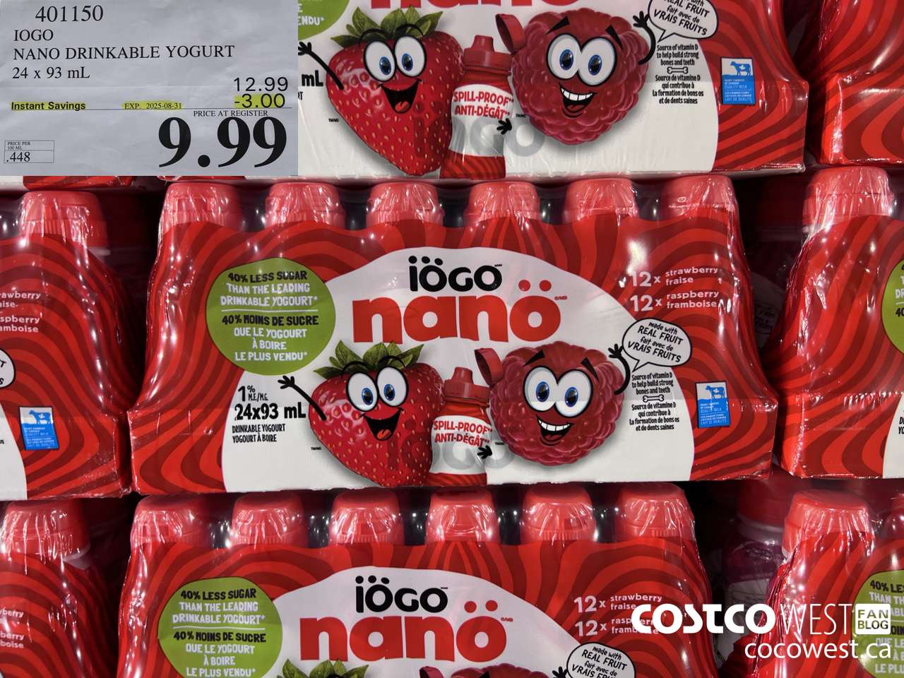 401150 IOGO NANO DRINKABLE YOGURT 24 x 93 mL ($3.00 INSTANT SAVINGS EXPIRES ON 2025-08-31) $9.99