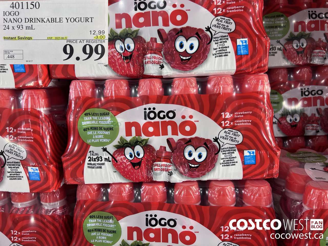 401150 IOGO NANO DRINKABLE YOGURT 24 x 93 mL ($3.00 INSTANT SAVINGS EXPIRES ON 2025-08-31) $9.99