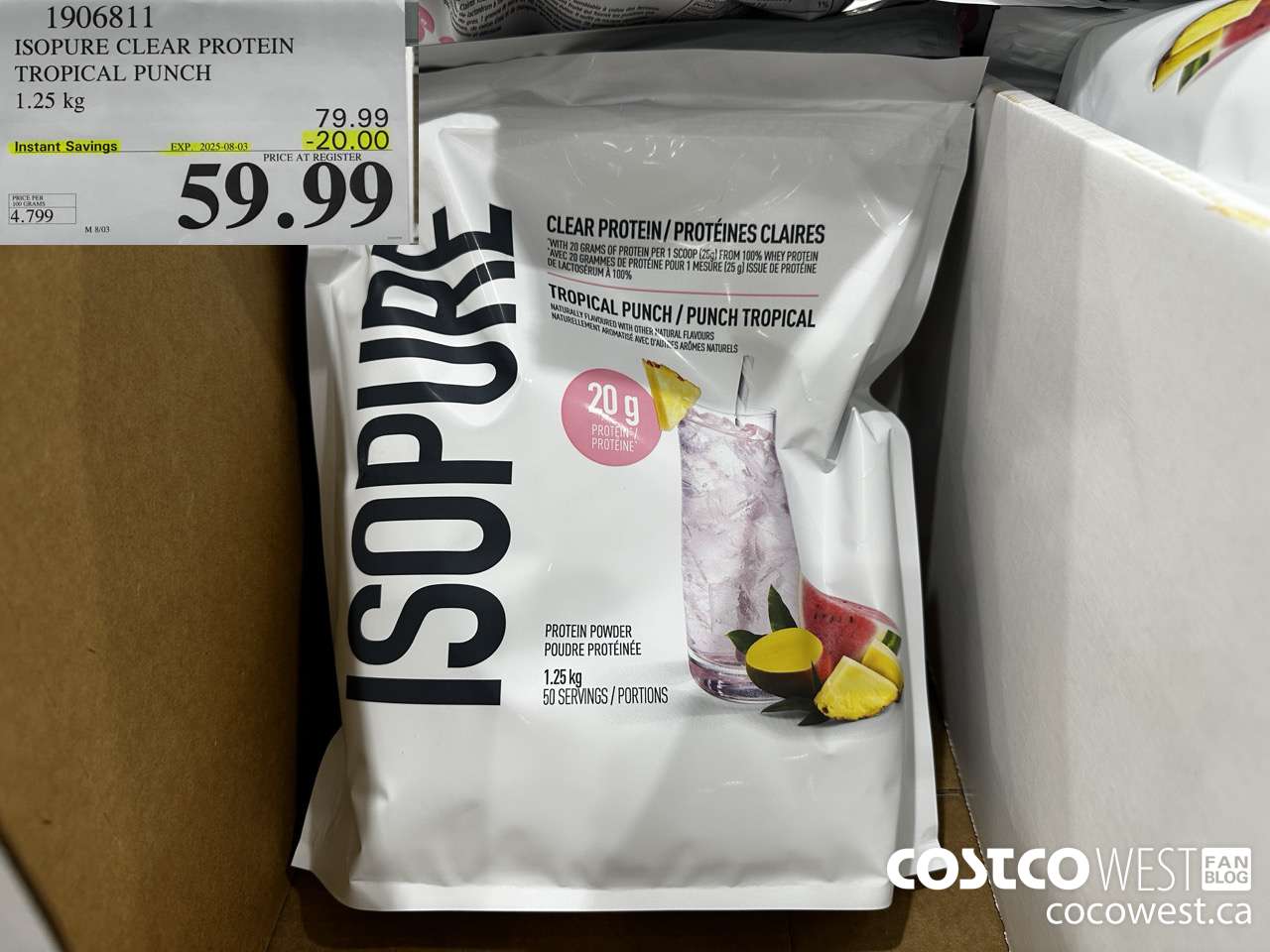 1906811 ISOPURE CLEAR PROTEIN TROPICAL PUNCH 1.25KG ($20.00 INSTANT SAVINGS EXPIRES ON 2025-08-03) $59.99
