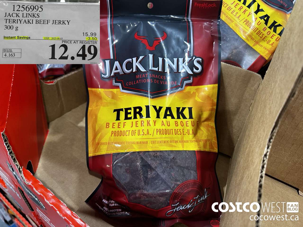 1256995 JACK LINKS TERIYAKI BEEF JERKY 300g ($3.50 INSTANT SAVINGS EXPIRES ON 2025-08-03) $12.49