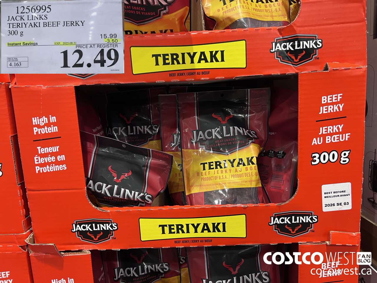 1256995 JACK LINKS TERIYAKI BEEF JERKY 300g ($3.50 INSTANT SAVINGS EXPIRES ON 2025-08-31) $12.49