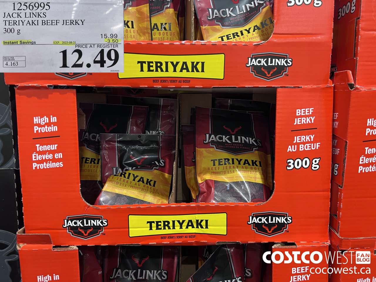 1256995 JACK LINKS TERIYAKI BEEF JERKY 300g ($3.50 INSTANT SAVINGS EXPIRES ON 2025-08-31) $12.49
