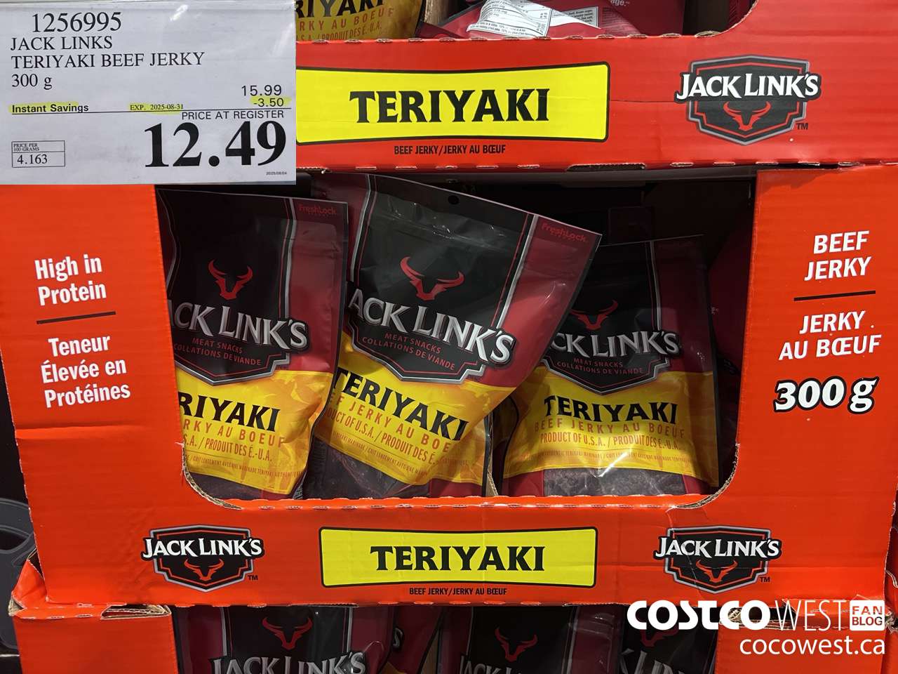 1256995 JACK LINKS TERIYAKI BEEF JERKY 300g ($3.50 INSTANT SAVINGS EXPIRES ON 2025-08-31) $12.49