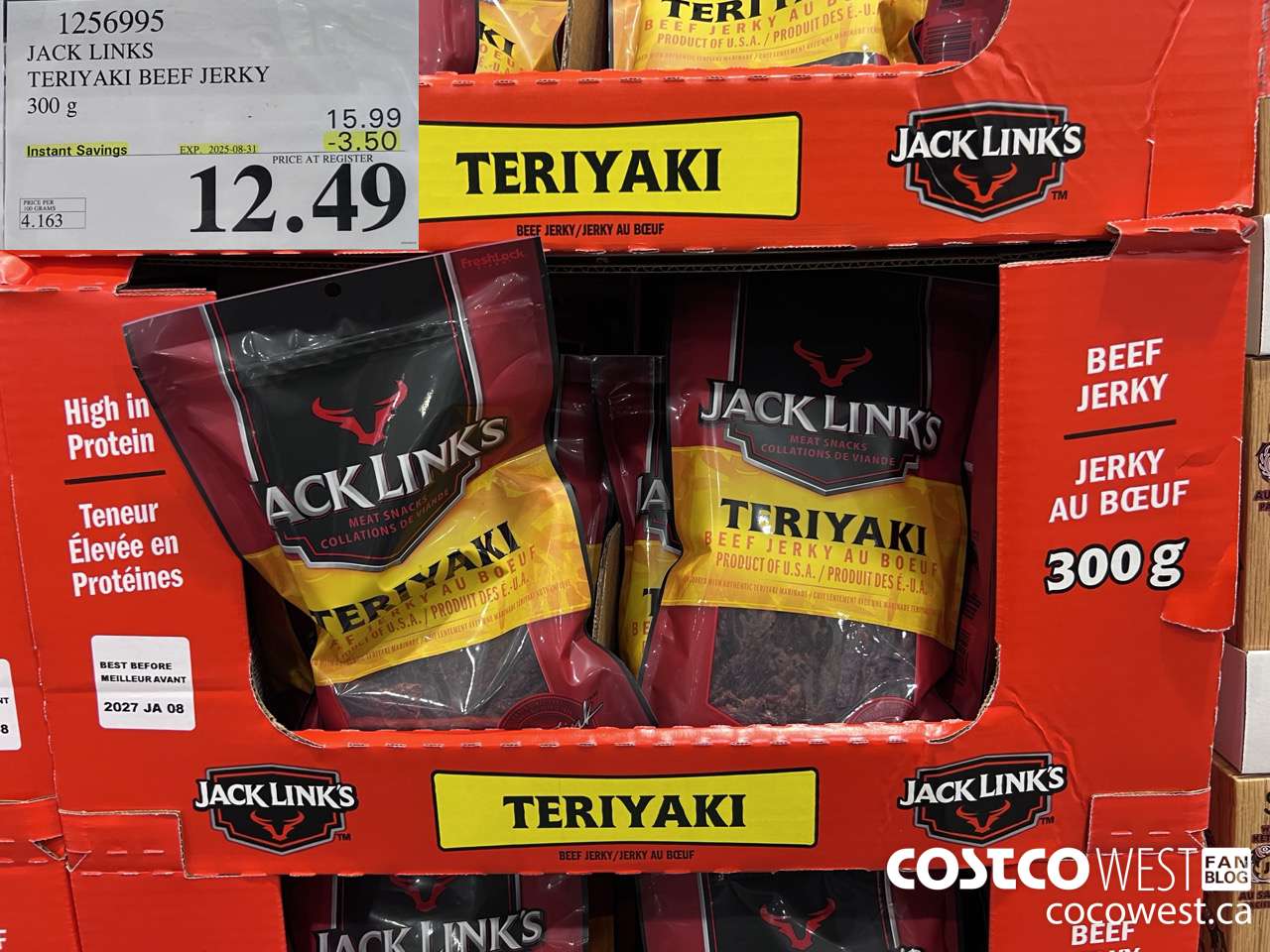 1256995 JACK LINKS TERIYAKI BEEF JERKY 300g ($3.50 INSTANT SAVINGS EXPIRES ON 2025-08-31) $12.49