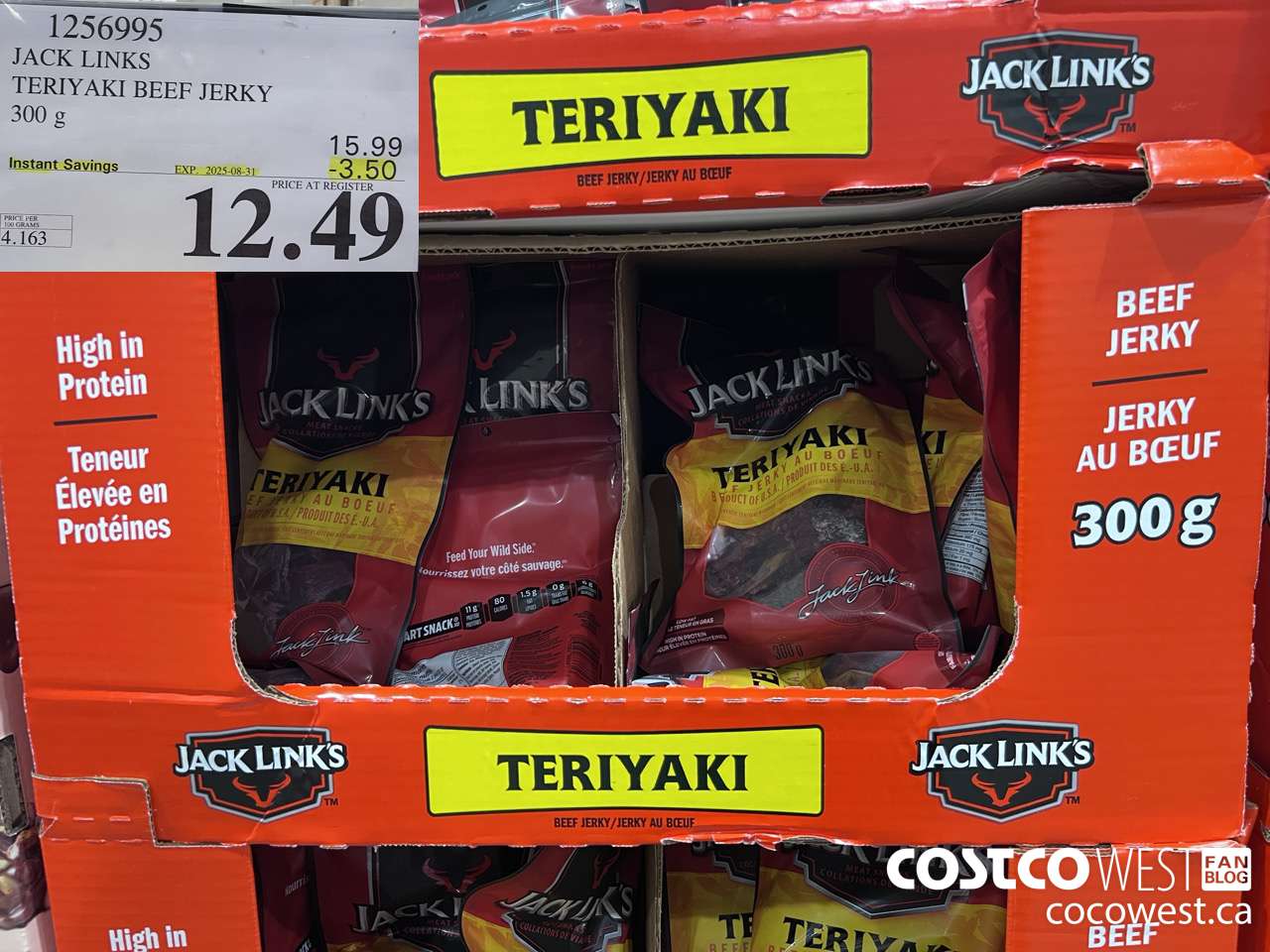 1256995 JACK LINKS TERIYAKI BEEF JERKY 300g ($3.50 INSTANT SAVINGS EXPIRES ON 2025-08-31) $12.49