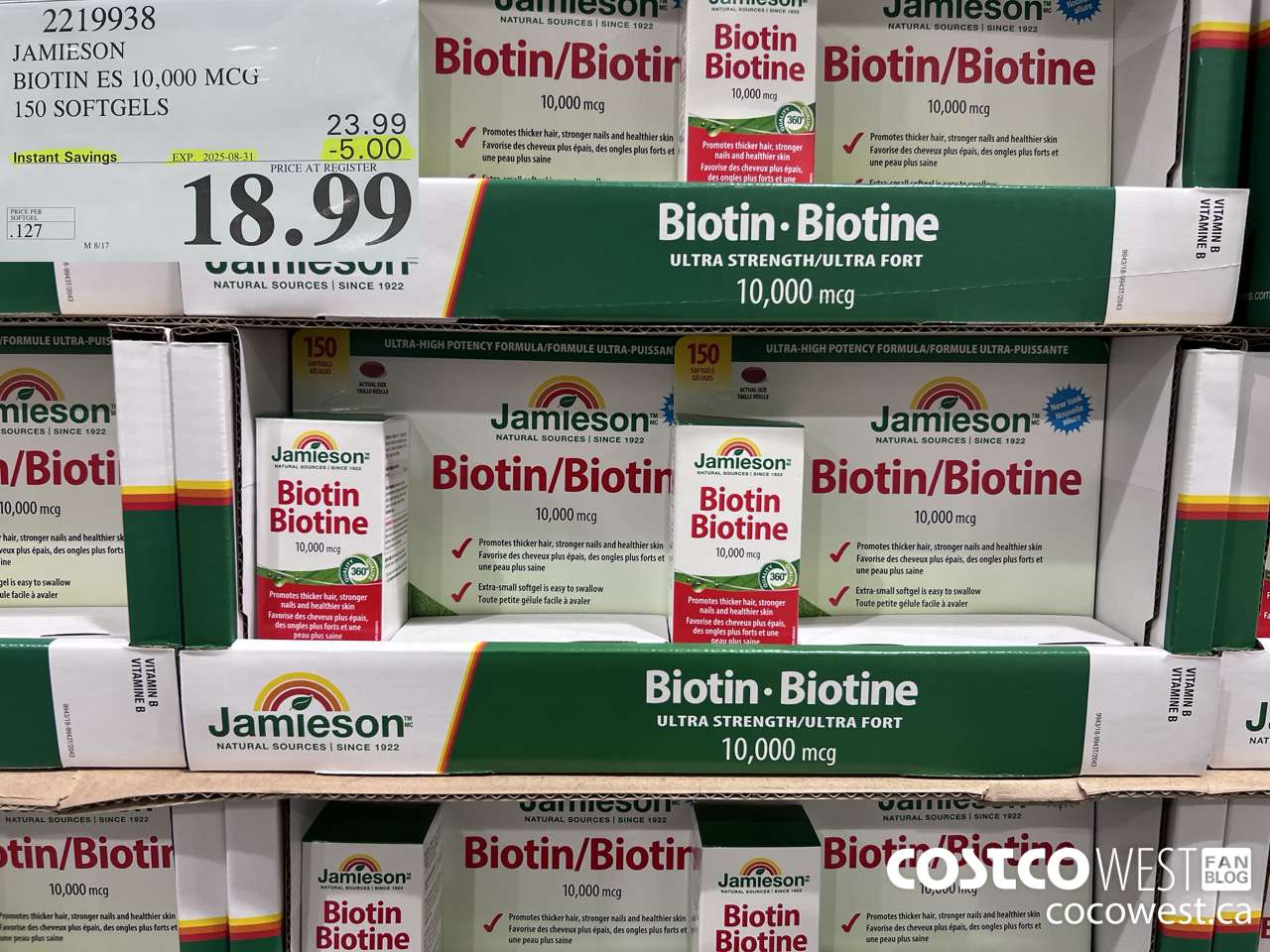 2219938 JAMIESON BIOTIN 10,000 MCG 150 SOFTGELS ($5.00 INSTANT SAVINGS EXPIRES ON 2025-08-31) $18.99
