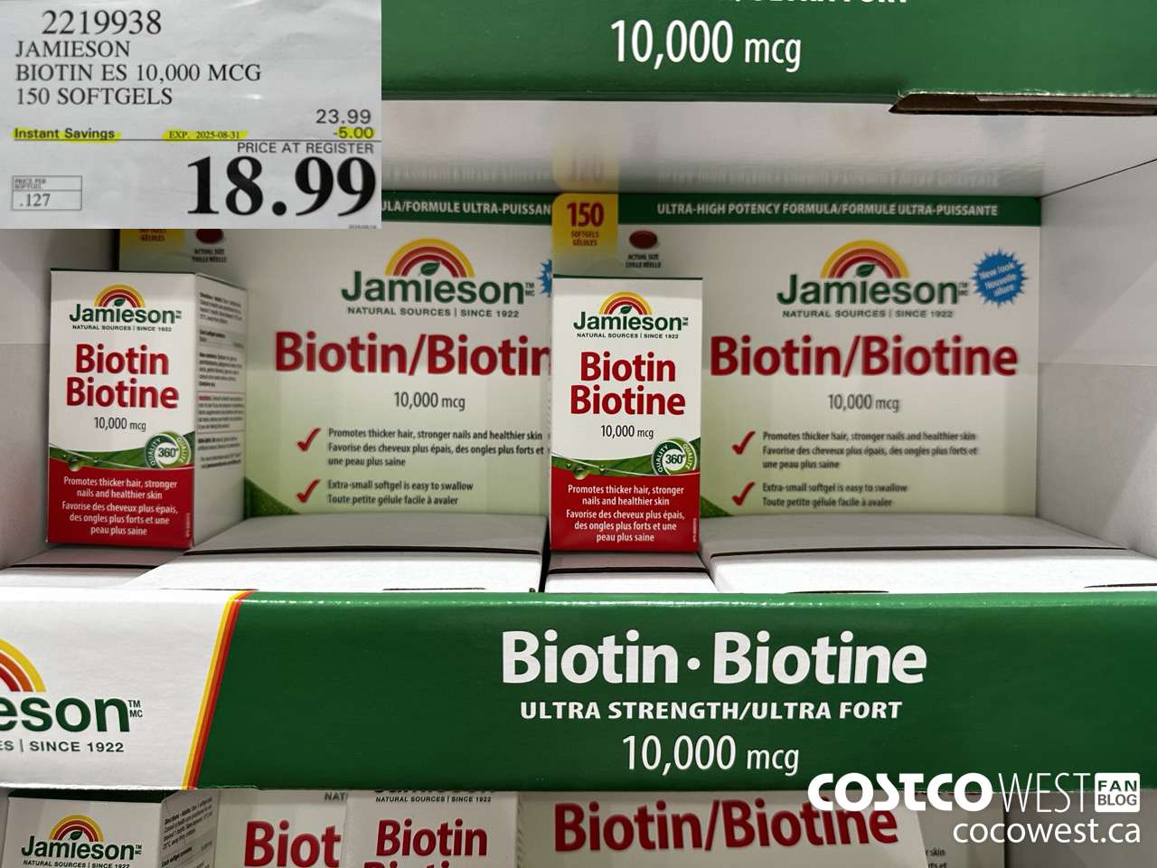 2219938 JAMIESON BIOTIN 10,000 MCG 150 SOFTGELS ($5.00 INSTANT SAVINGS EXPIRES ON 2025-08-31) $18.99