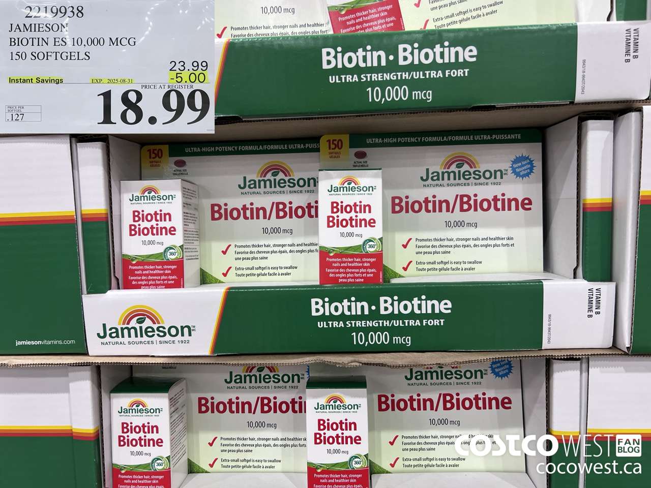 2219938 JAMIESON BIOTIN 10,000 MCG 150 SOFTGELS ($5.00 INSTANT SAVINGS EXPIRES ON 2025-08-31) $18.99