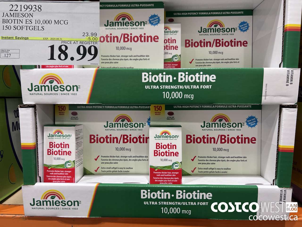 2219938 JAMIESON BIOTIN 10,000 MCG 150 SOFTGELS ($5.00 INSTANT SAVINGS EXPIRES ON 2025-08-31) $18.99