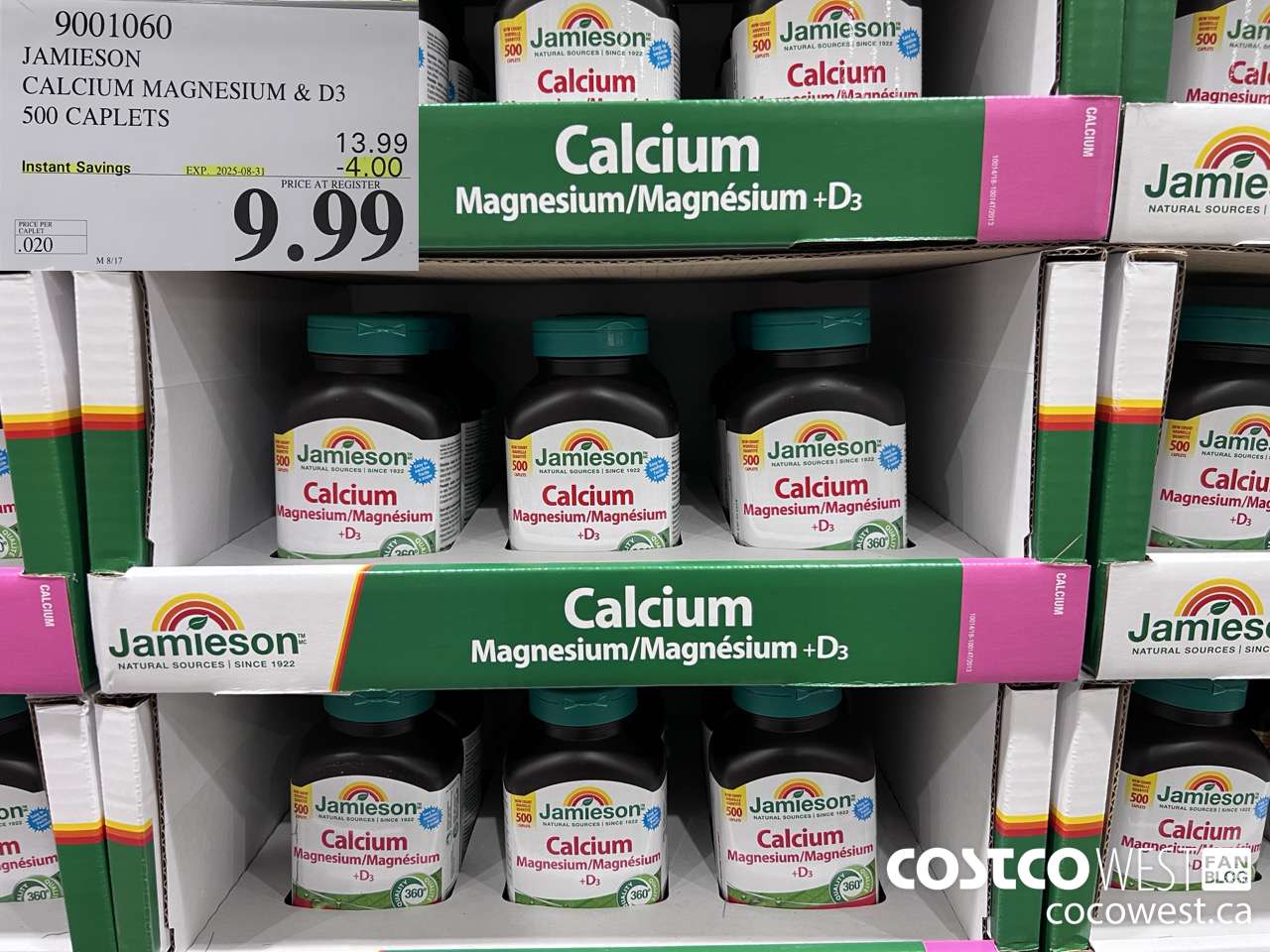 9001060 JAMIESON CALCIUM MAGNESIUM W/ VIT D 500 CAPLETS ($4.00 INSTANT SAVINGS EXPIRES ON 2025-08-31) $9.99