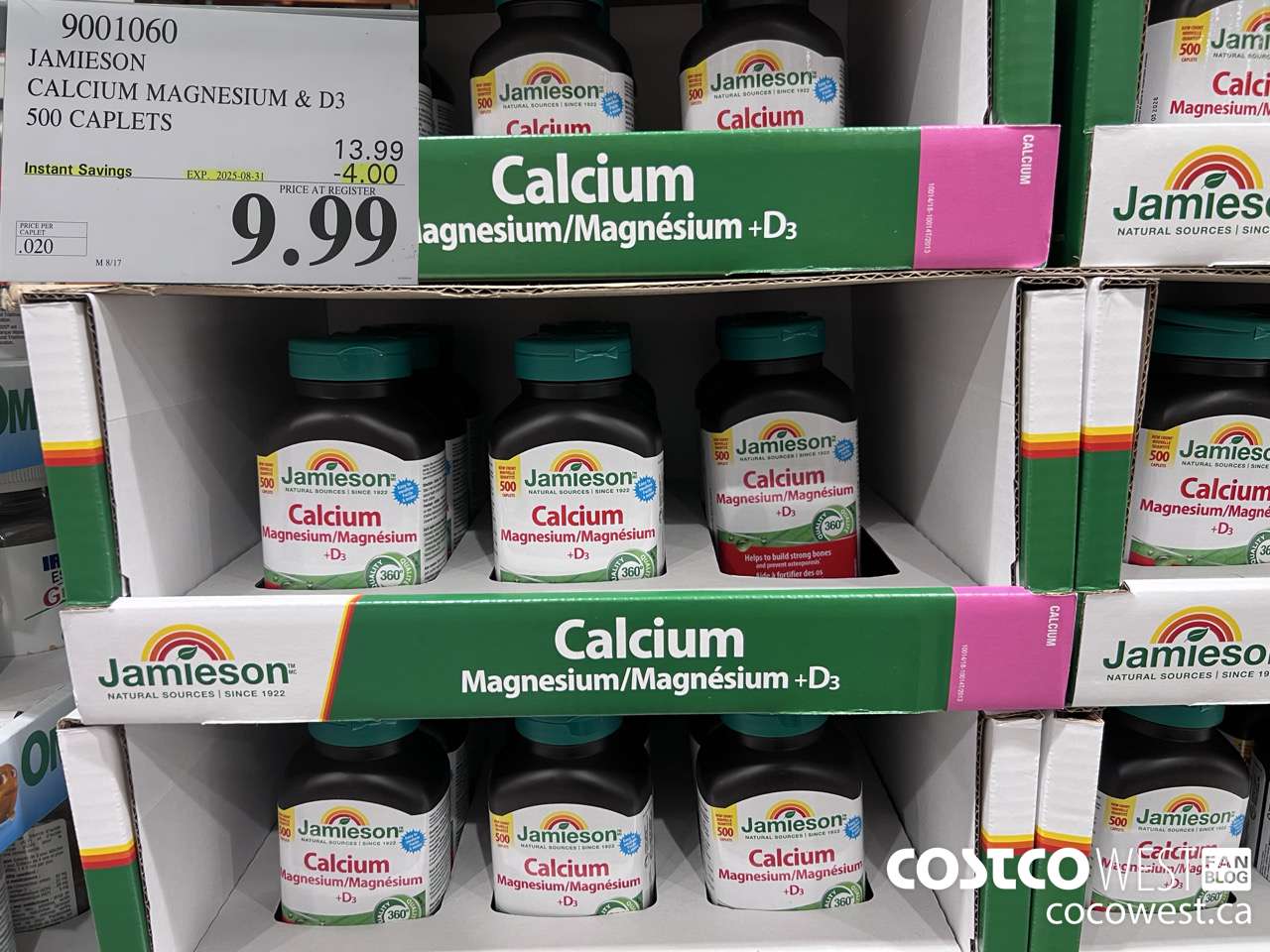 9001060 JAMIESON CALCIUM MAGNESIUM W/ VIT D 500 CAPLETS ($4.00 INSTANT SAVINGS EXPIRES ON 2025-08-31) $9.99