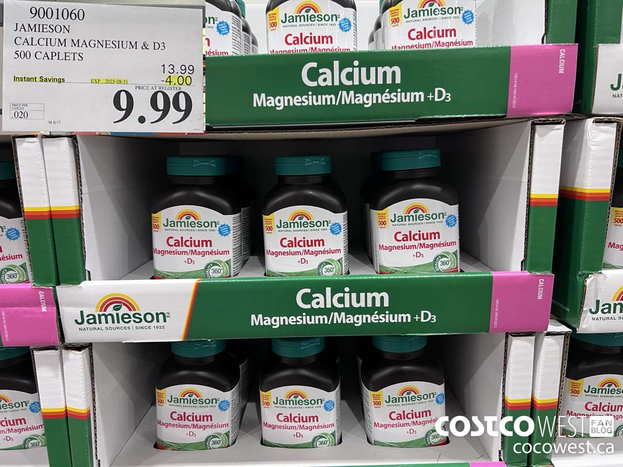9001060 JAMIESON CALCIUM MAGNESIUM W/ VIT D 500 CAPLETS ($4.00 INSTANT SAVINGS EXPIRES ON 2025-08-31) $9.99