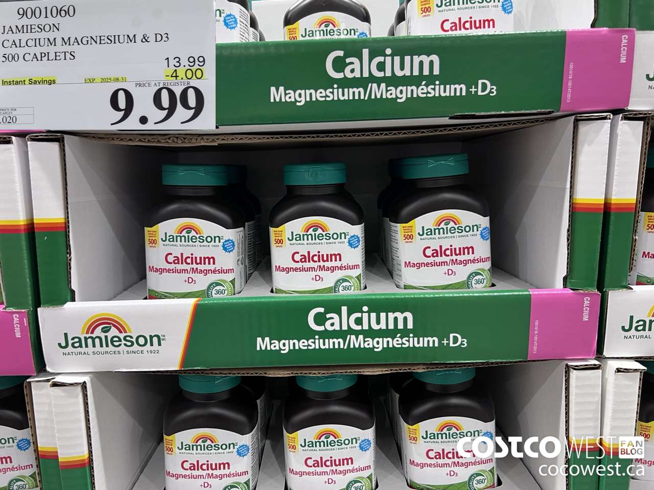 9001060 JAMIESON CALCIUM MAGNESIUM W/ VIT D 500 CAPLETS ($4.00 INSTANT SAVINGS EXPIRES ON 2025-08-31) $9.99