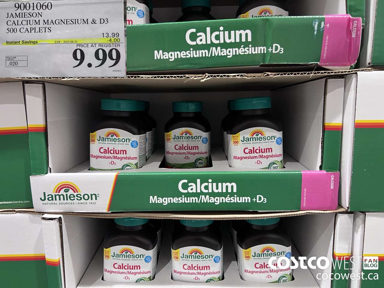 9001060 JAMIESON CALCIUM MAGNESIUM W/ VIT D 500 CAPLETS ($4.00 INSTANT SAVINGS EXPIRES ON 2025-08-31) $9.99