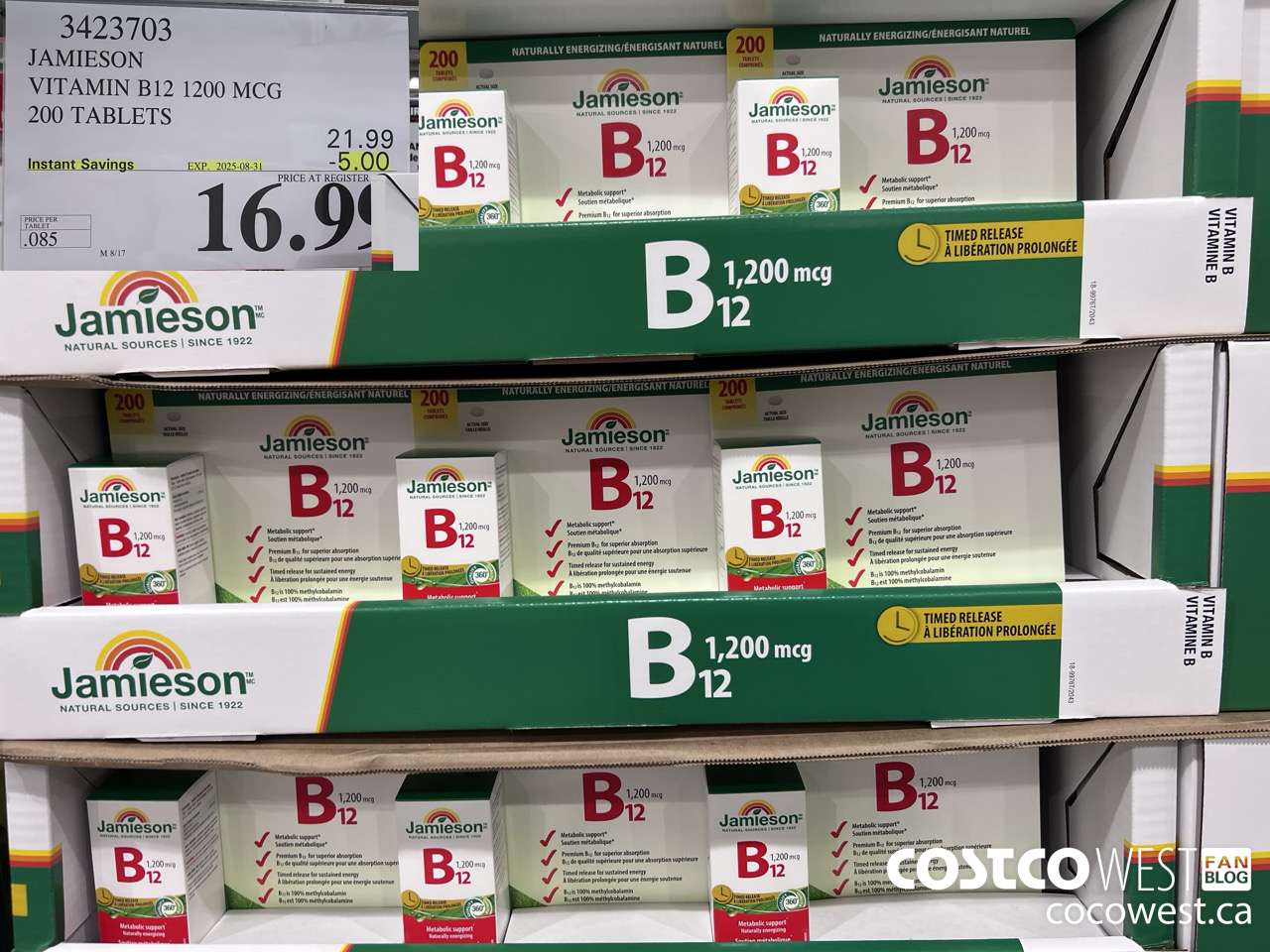 3423703 JAMIESON VITAMIN B12 1200MCG 200 TABLETS ($5.00 INSTANT SAVINGS EXPIRES ON 2025-08-31) $16.99