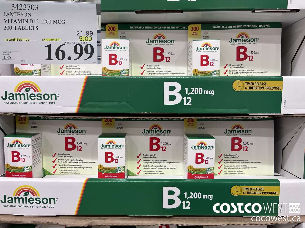3423703 JAMIESON VITAMIN B12 1200MCG 200 TABLETS ($5.00 INSTANT SAVINGS EXPIRES ON 2025-08-31) $16.99