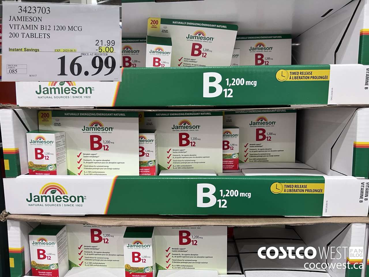 3423703 JAMIESON VITAMIN B12 1200MCG 200 TABLETS ($5.00 INSTANT SAVINGS EXPIRES ON 2025-08-31) $16.99