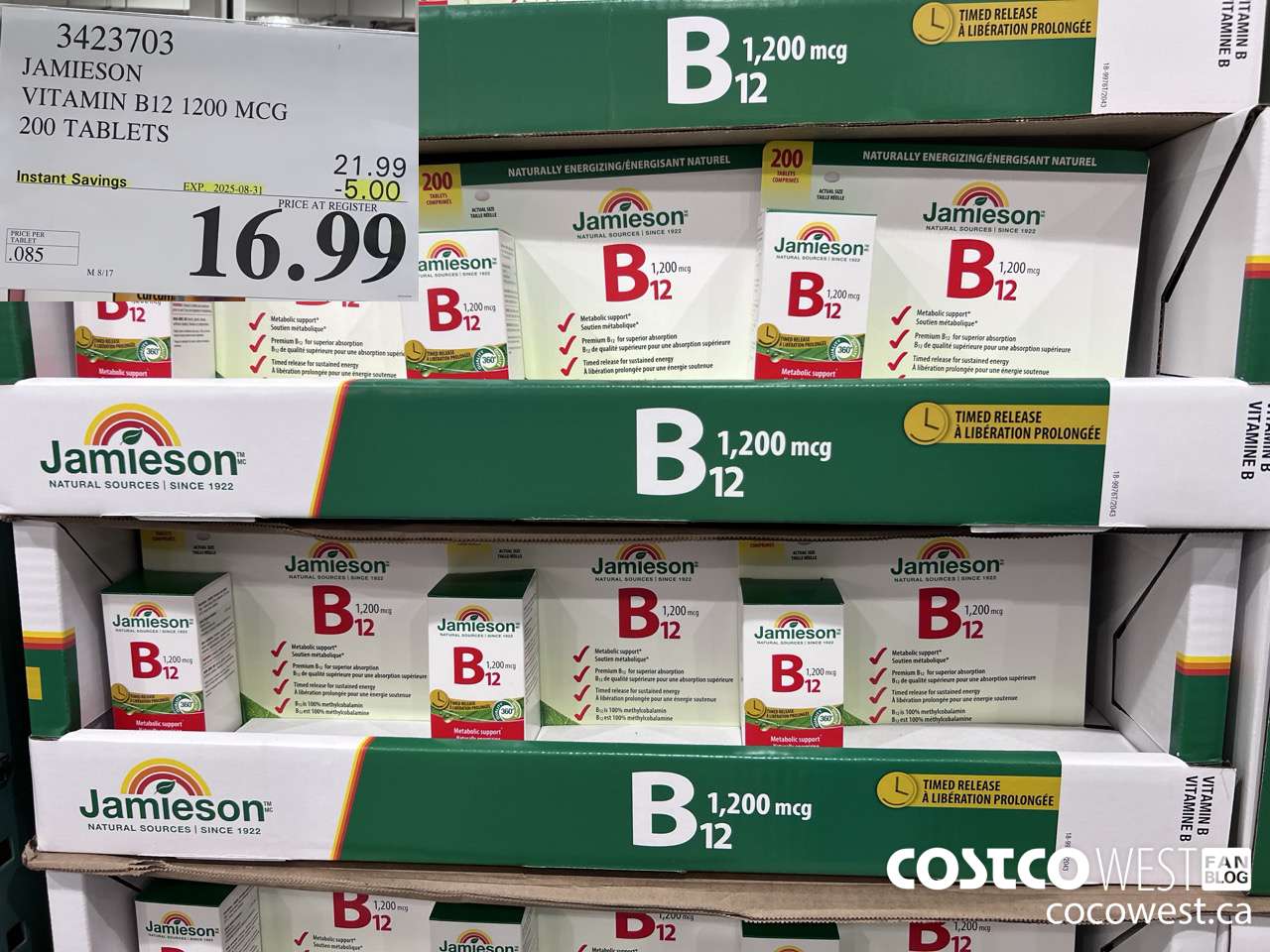3423703 JAMIESON VITAMIN B12 1200MCG 200 TABLETS ($5.00 INSTANT SAVINGS EXPIRES ON 2025-08-31) $16.99