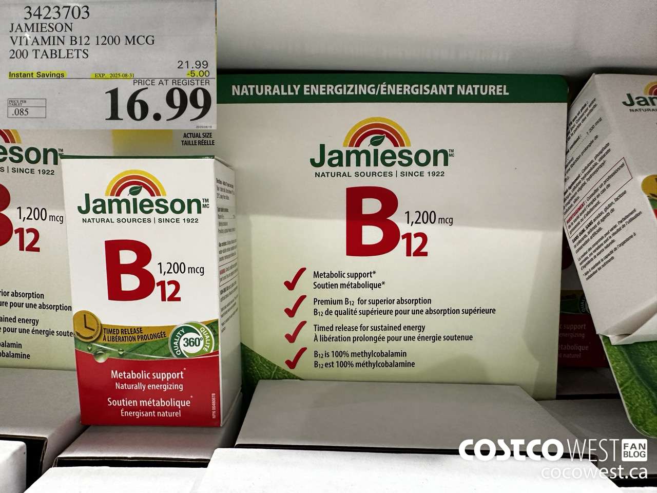 3423703 JAMIESON VITAMIN B12 1200MCG 200 TABLETS ($5.00 INSTANT SAVINGS EXPIRES ON 2025-08-31) $16.99