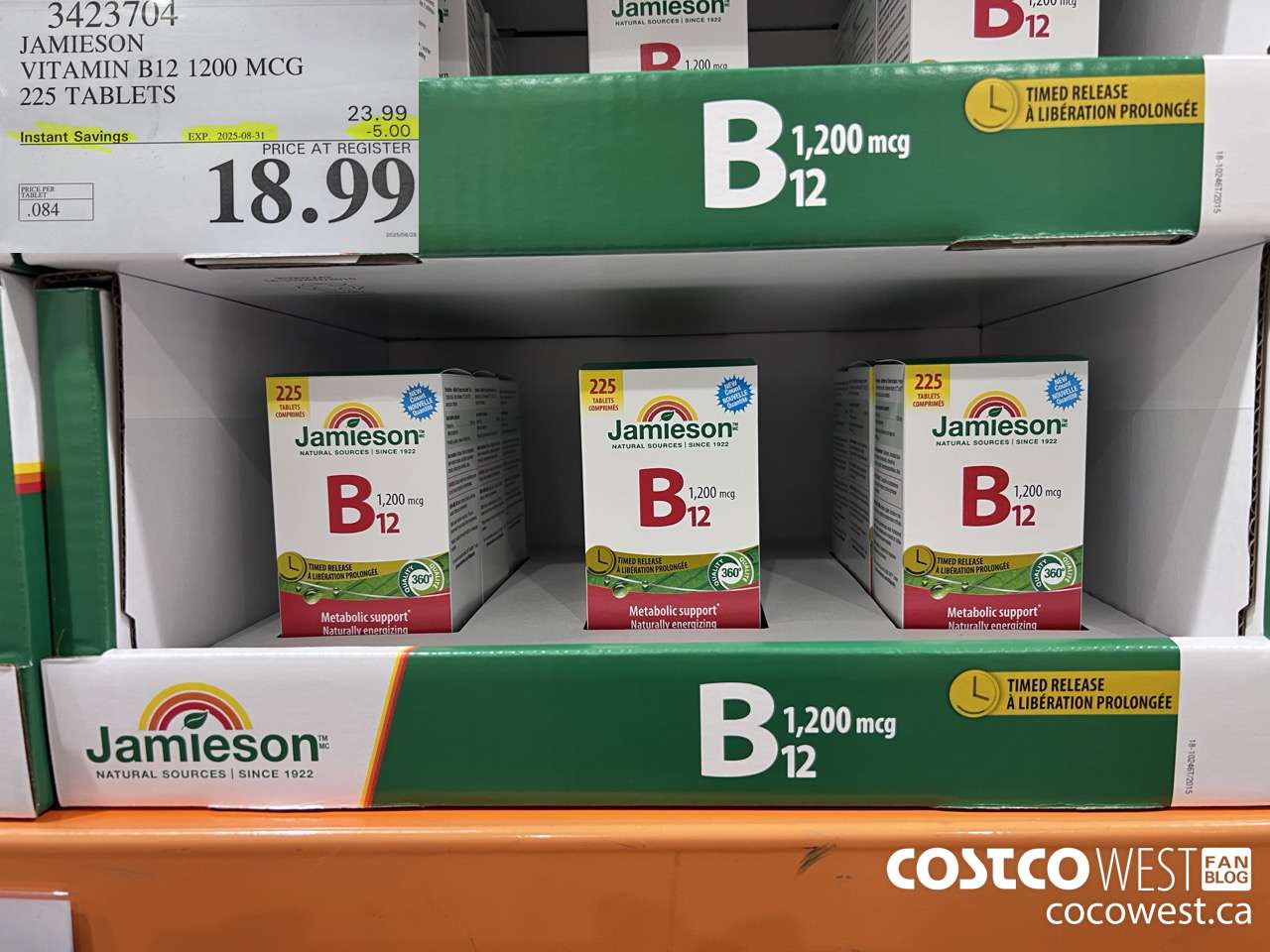 3423704 JAMIESON VITAMIN B12 1200 MCG 225 TABLETS ($5.00 INSTANT SAVINGS EXPIRES ON 2025-08-31) $18.99