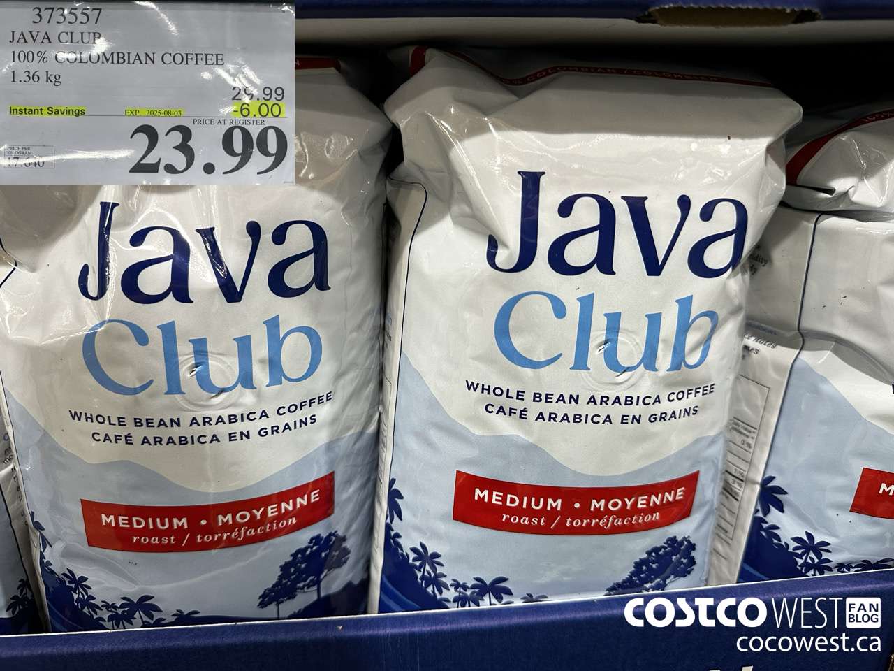 373557 JAVA CLUB 100% COLOMBIAN COFFEE 1.36 kg ($6.00 INSTANT SAVINGS EXPIRES ON 2025-08-03) $23.99