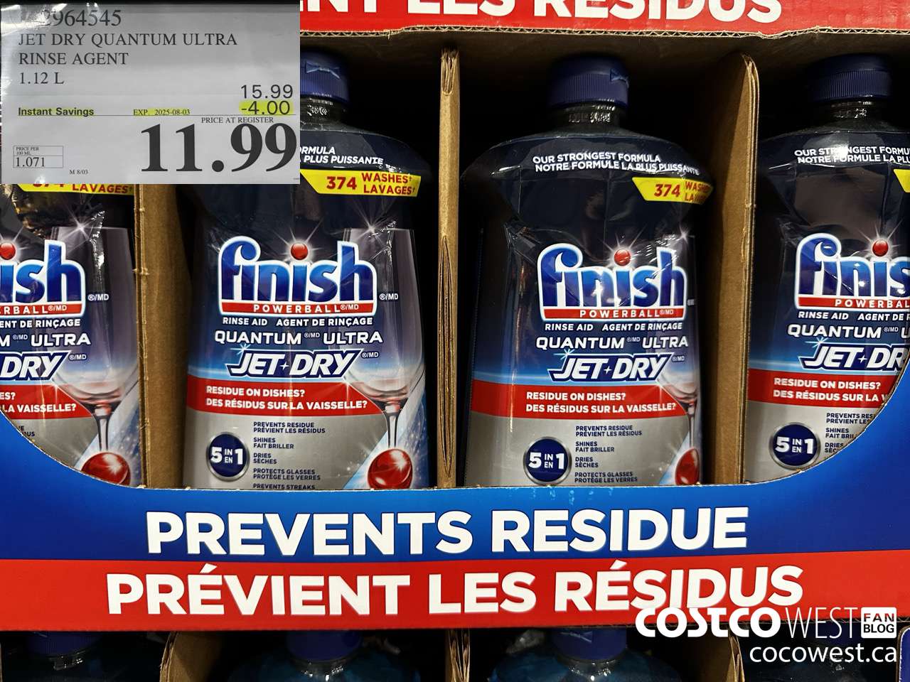 2964545 JET DRY QUANTUM ULTRA RINSE AGENT 1.12L ($4.00 INSTANT SAVINGS EXPIRES ON 2025-08-03) $11.99