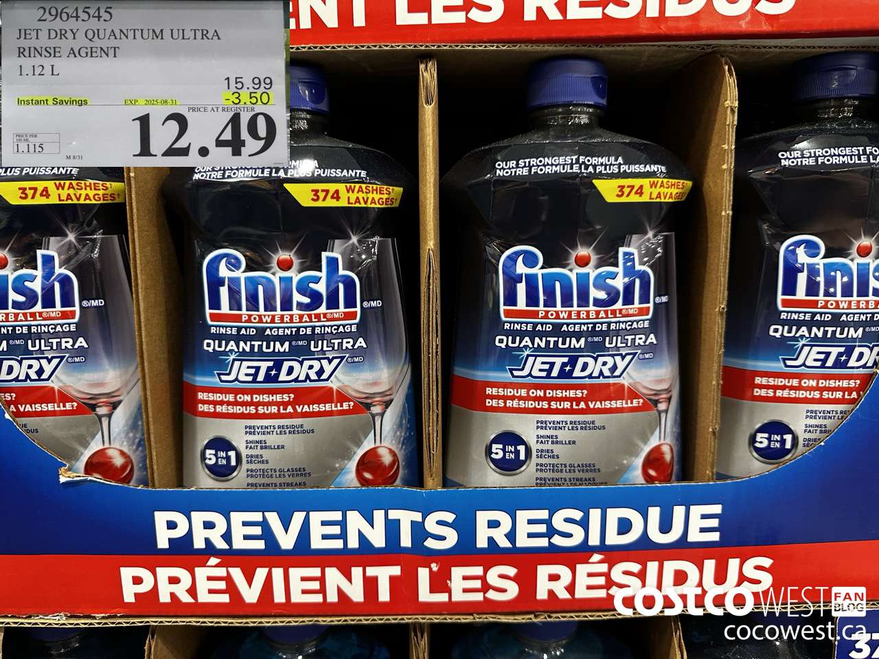 2964545 JET DRY QUANTUM ULTRA RINSE AGENT 1.12L ($3.50 INSTANT SAVINGS EXPIRES ON 2025-08-31) $12.49